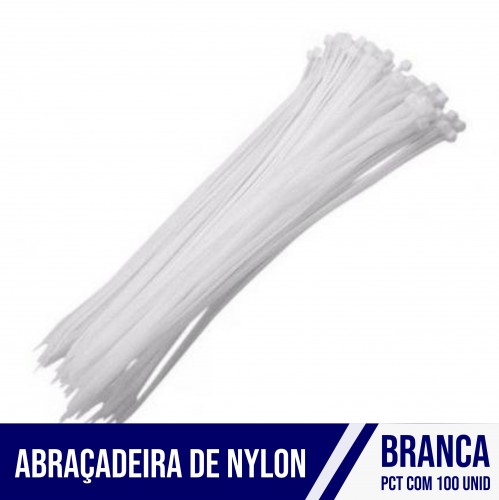 Abraçadeira de Nylon Branco Pct com 100 unid