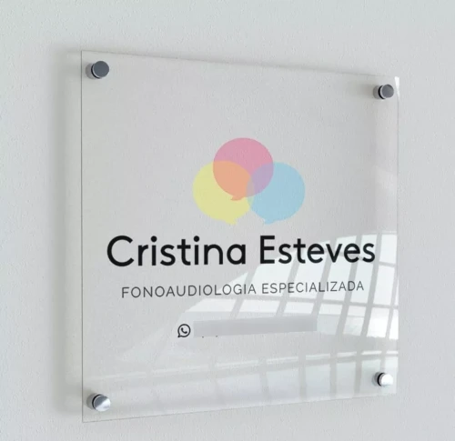 Placa em Acrilico com espaçadores + impressão retroverso