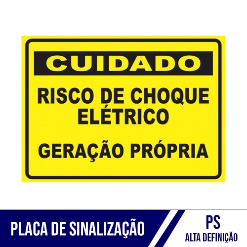 Placa de Sinalização Cuidado Risco Choque Elétrico - Energia Solar