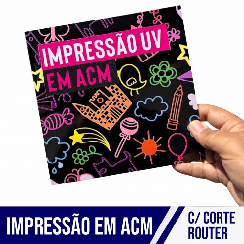 Placa em acm com corte router e impressão uv