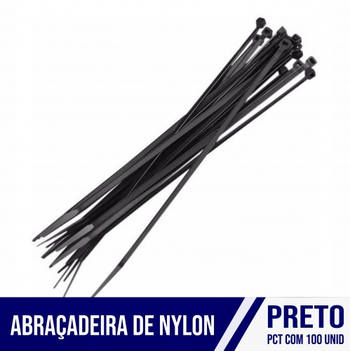 Abraçadeira de Nylon Preto Pct com 100 unid